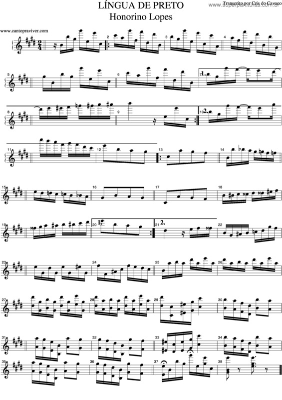 Partitura da música Língua De Preto v.3