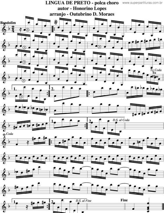 Partitura da música Lingua De Preto v.6