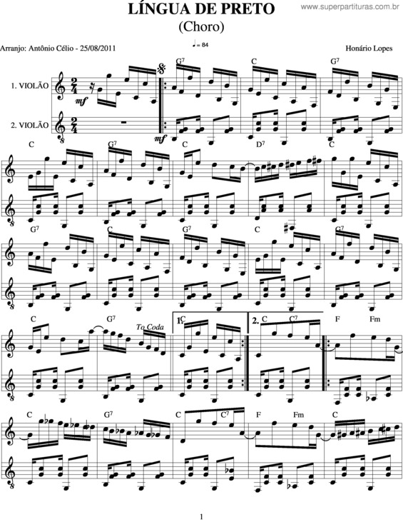 Partitura da música Língua De Preto v.7
