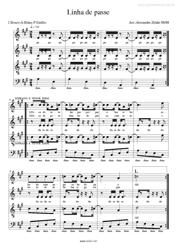 Partitura da música Linha de Passe