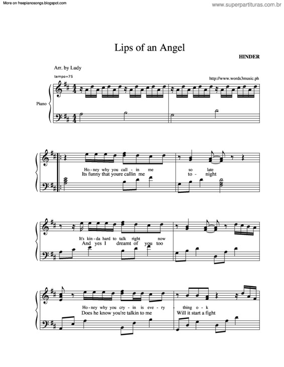 Partitura da música Lips Of An Angel v.2