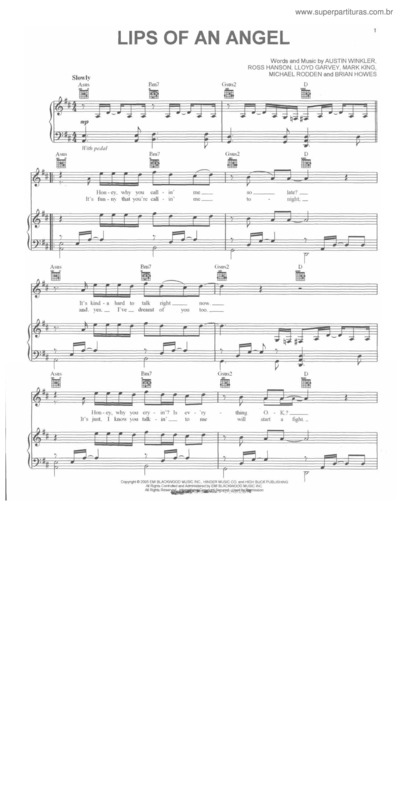 Partitura da música Lips Of An Angel