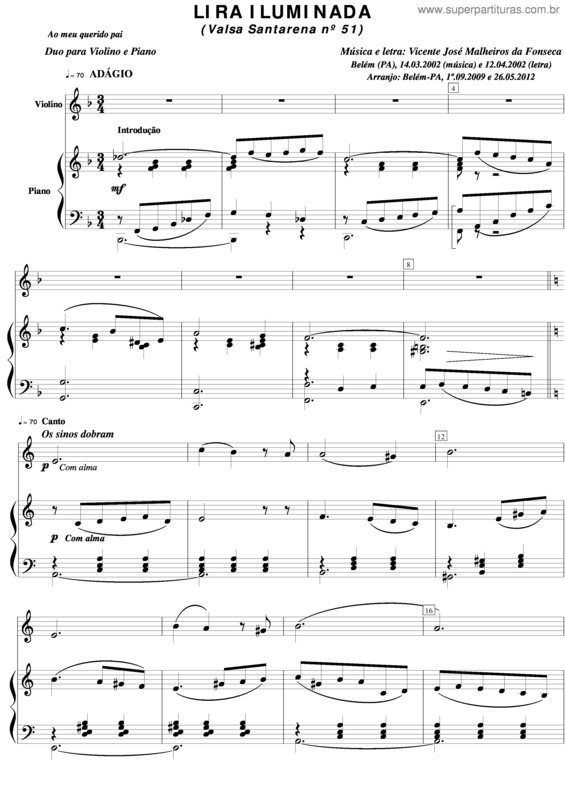 Partitura da música Lira iluminada