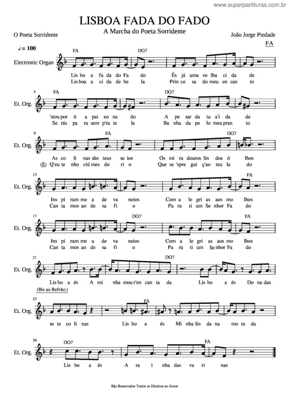 Partitura da música Lisboa Fada Do Fado
