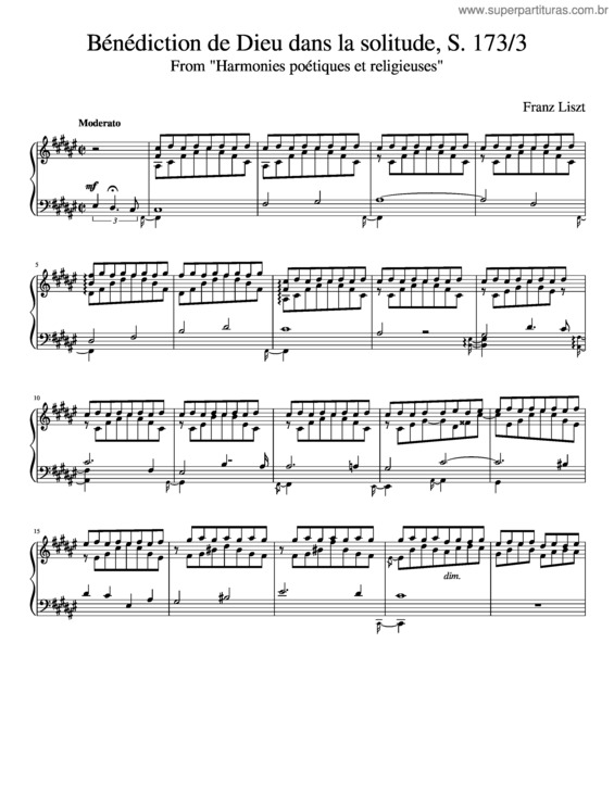 Partitura da música Liszt Bénédiction De Dieu Dans La Solitude, S. 173/3