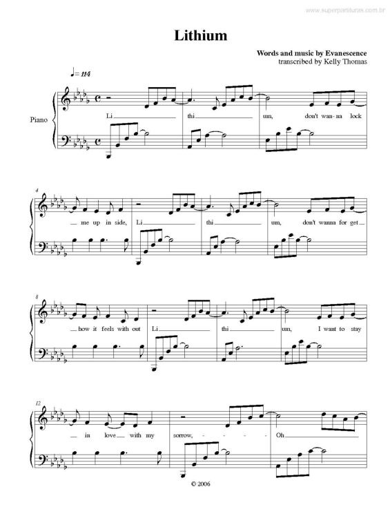 Partitura da música Lithium