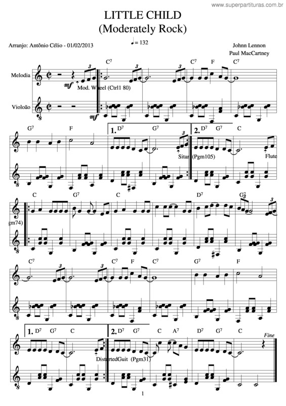 Partitura da música Little Child v.3