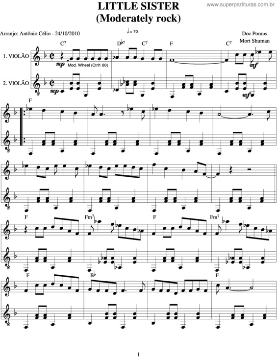 Partitura da música Little Sister v.2