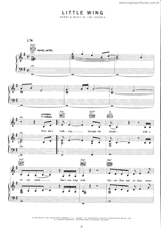 Partitura da música Little Wing