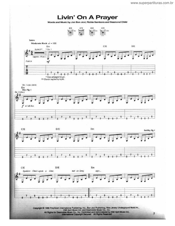 Partitura da música Livin` On A Prayer v.2