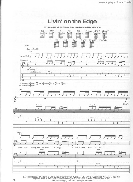 Partitura da música Livin` On The Edge