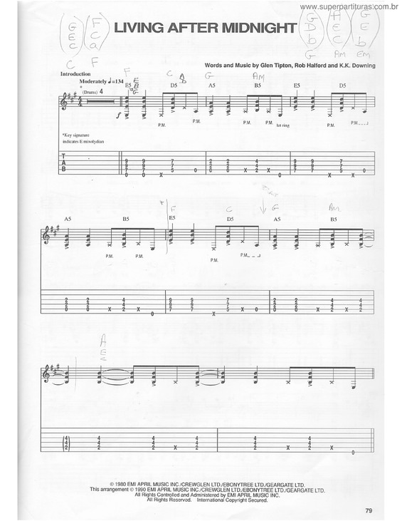 Partitura da música Livinf after midnight