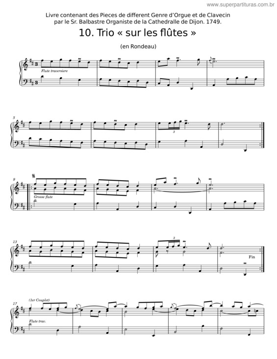 Partitura da música Livre Contenant Des Pieces De Different Genre D’Orgue Et De Clavecin – Claude Balbastre