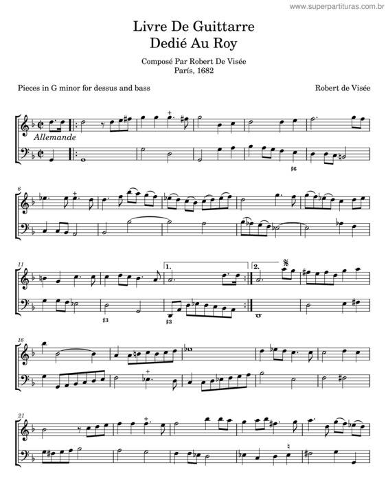 Partitura da música Livre De Guittarre Dédié Au Roy – 1682 – Robert De Visée