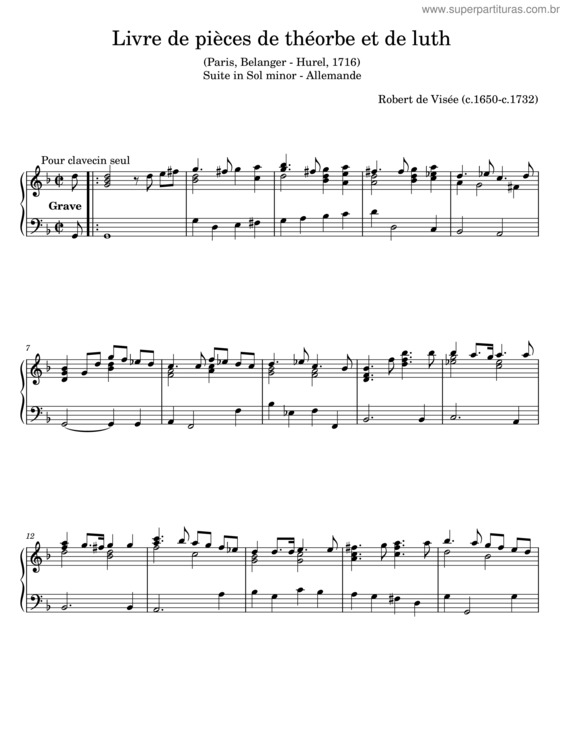 Partitura da música Livre De Pièces De Théorbe Et De Luth – Robert De Visée