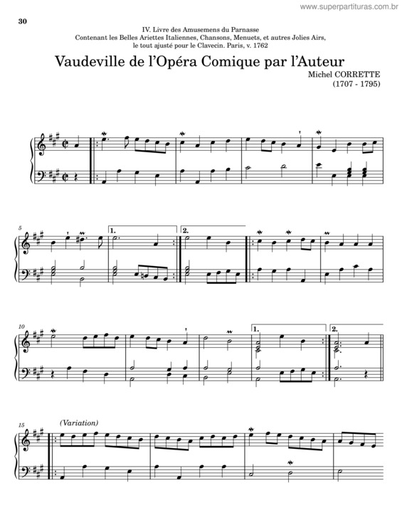 Partitura da música Livre Des Amusemens Du Parnasse – Michel Corrette v.2