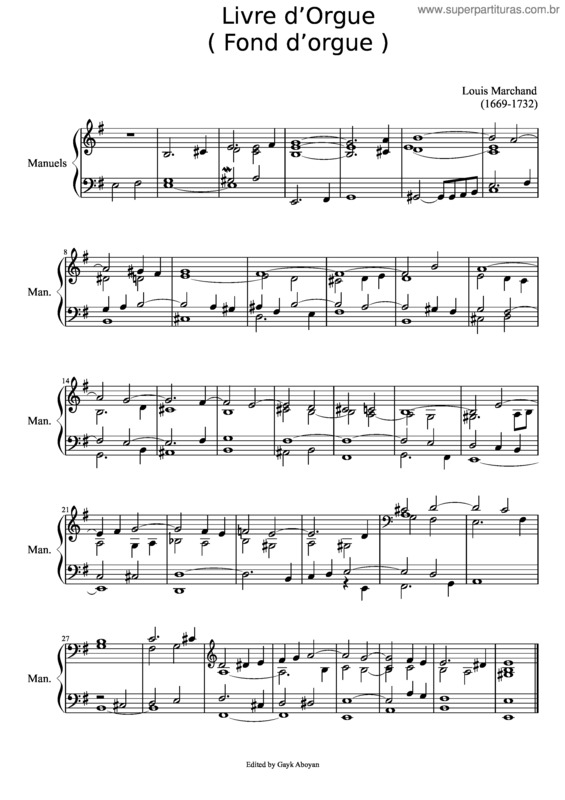 Partitura da música Livre D’Orgue  Fond D’Orgue  Louis Marchand