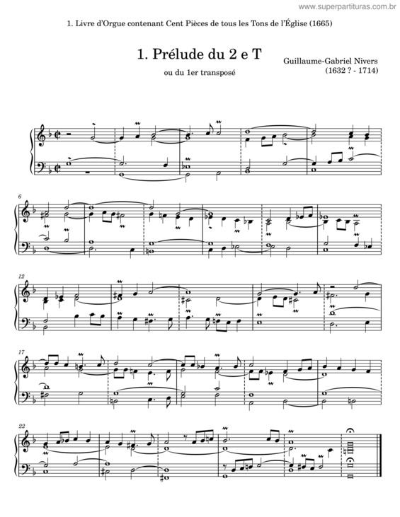 Partitura da música Livre D’Orgue Contenant Cent Pièces De Tous Les Tons De L’Église – Guillaume–Gabriel Nivers v.2