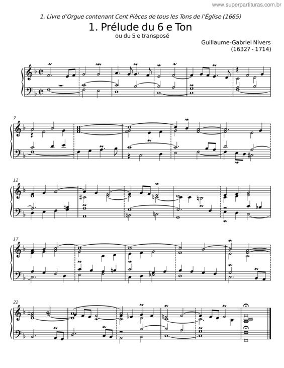 Partitura da música Livre D’Orgue Contenant Cent Pièces De Tous Les Tons De L’Église – Guillaume–Gabriel Nivers