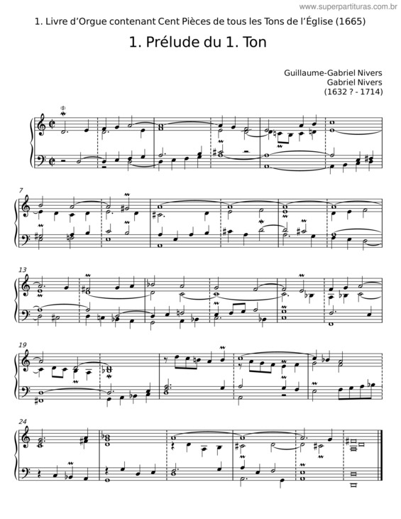 Partitura da música Livre D’Orgue Contenant Cent Pièces De Tous Les Tons De L’Église – Nivers, Guillaume–Gabriel