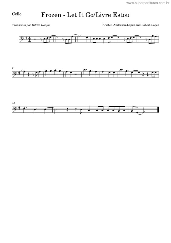 Partitura da música Livre Estou – Cello