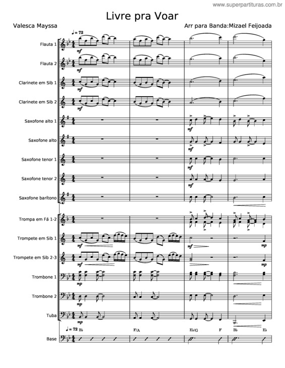 Partitura da música Livre Pra Voar – Mizael Feijoada