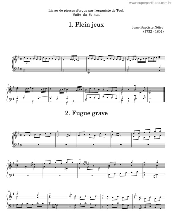 Partitura da música Livres De Piesses D’Orgue Par L’Organiste De Toul – Nôtre, Jean–Baptiste