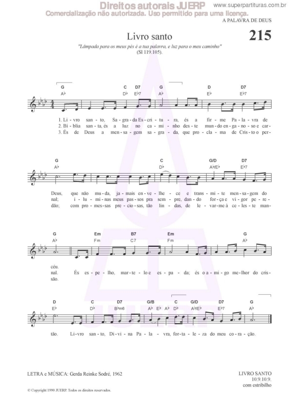 Partitura da música Livro Santo - 215 HCC