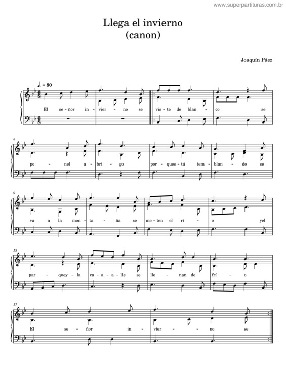 Partitura da música Llega El Invierno – Joaquín Páez