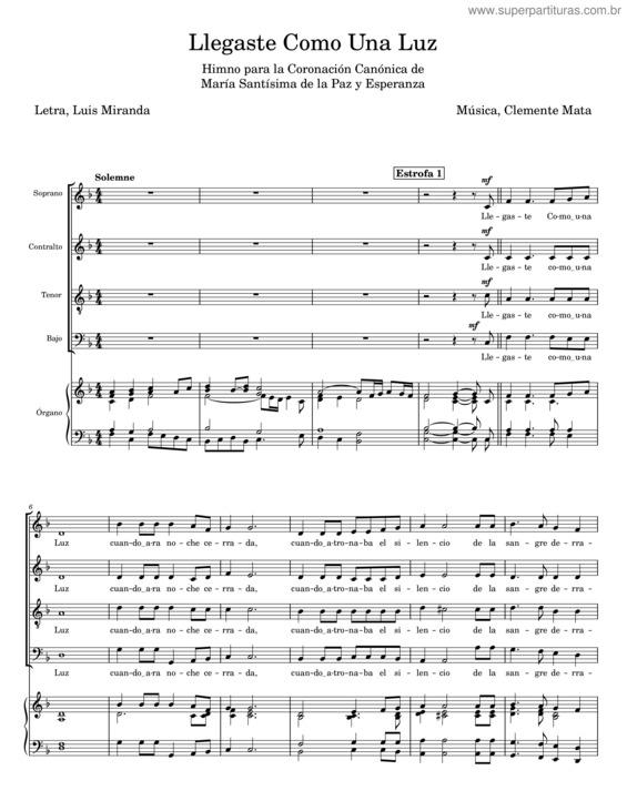 Partitura da música Llegaste Como Una Luz