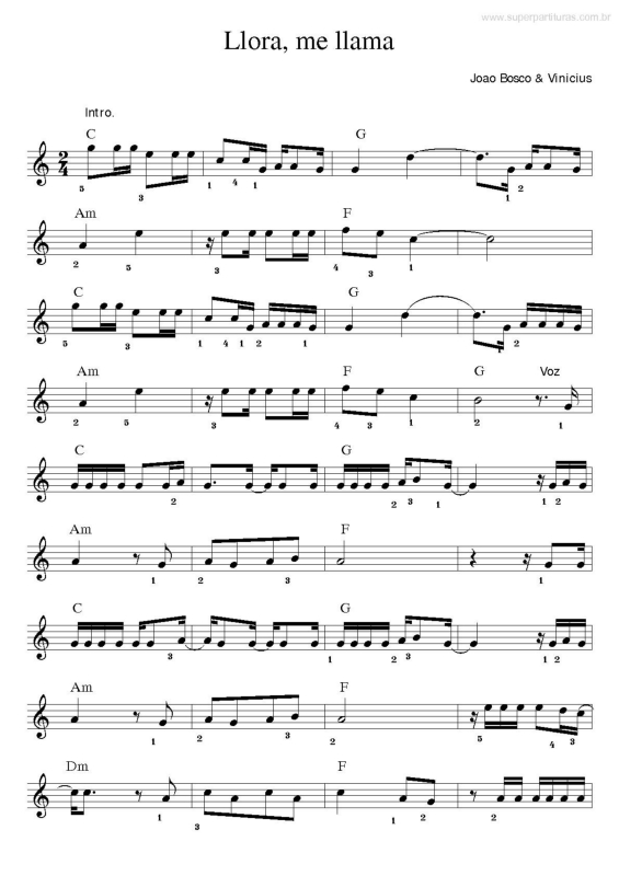 Partitura da música Llora, me llama