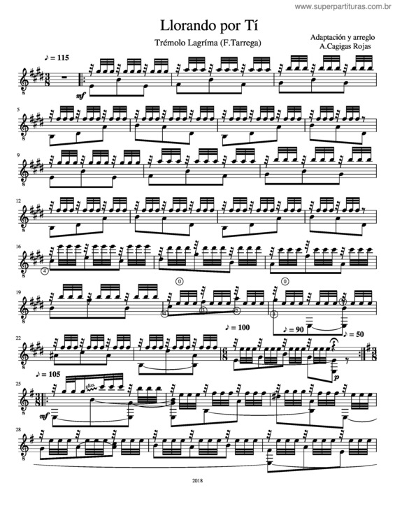Partitura da música Llorando Por Tí