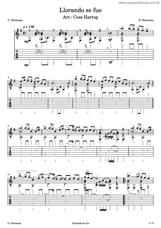 Partitura da música Llorando Se Fue – G. Hermosa