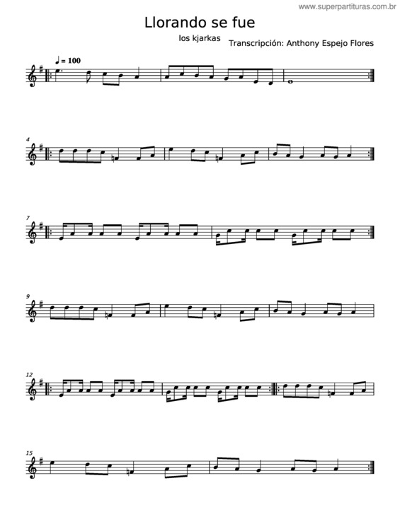 Partitura da música Llorando Se Fue