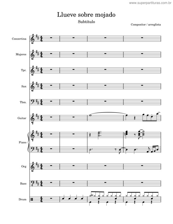 Partitura da música Llueve Sobre Mojado – Fito Páez Y Joaquin Sabina