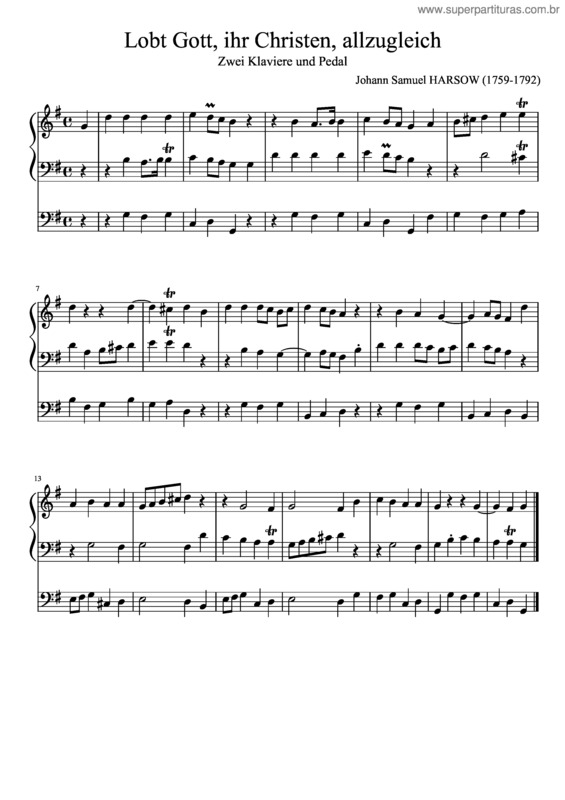 Partitura da música Lobt Gott, Ihr Christen, Allzugleich   Johann Samuel Harsow