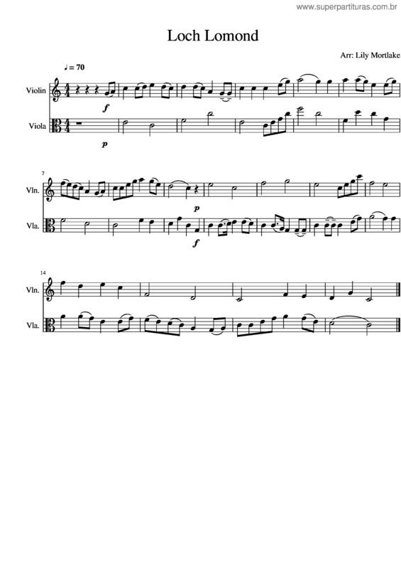 Partitura da música Loch Lomond Duet For Violin And Viola