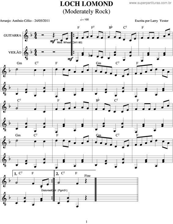 Partitura da música Loch Lomond