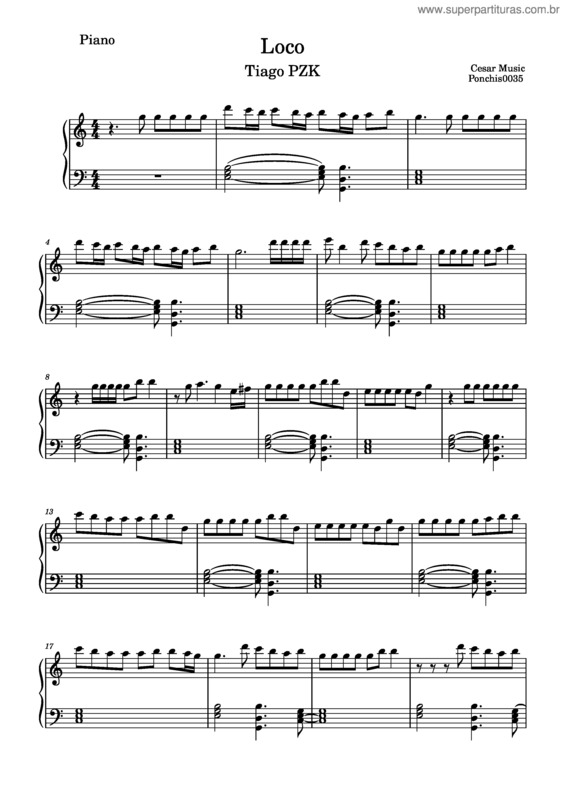 Partitura da música Loco Tiago Pzk