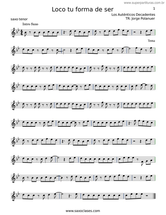 Partitura da música Loco Tu Forma De Ser