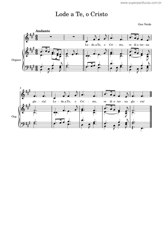 Partitura da música Lode A Te, O Cristo – Gen Verde v.2