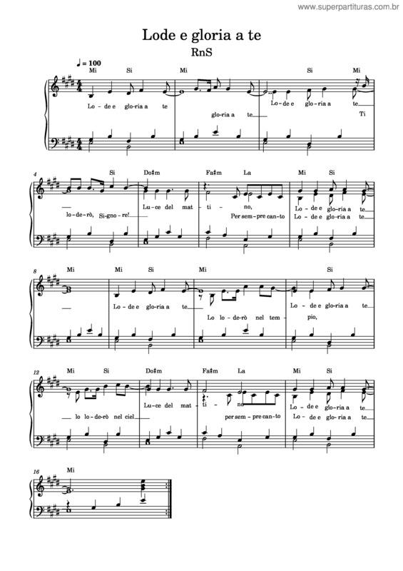 Partitura da música Lode E Gloria A Te – Rns v.2