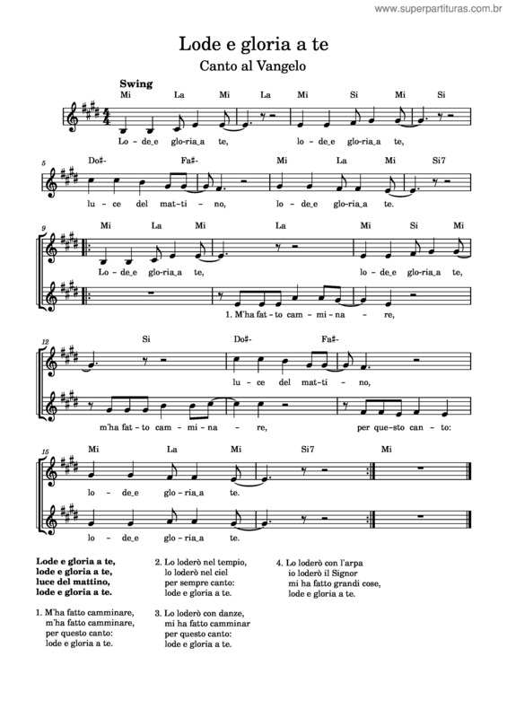 Partitura da música Lode E Gloria A Te – Rns