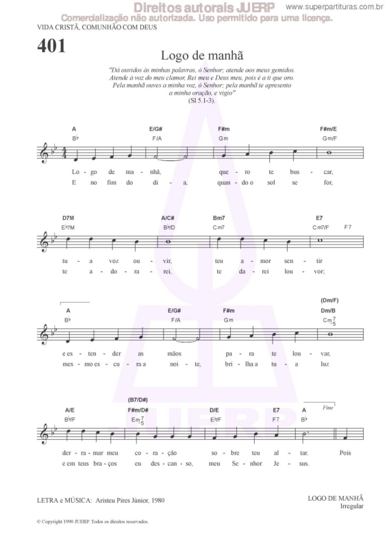 Partitura da música Logo De Manhã - 401 HCC