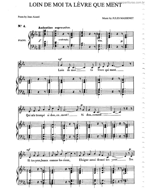 Partitura da música Loin de moi ta lèvre qui ment