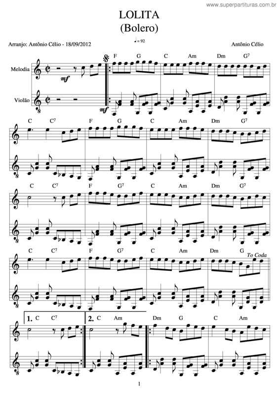 Partitura da música Lolitaolero