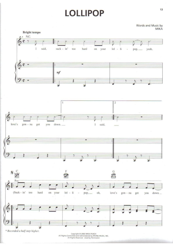 Partitura da música Lollipop