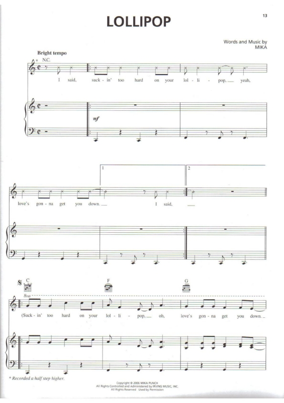 Partitura da música Lollipop