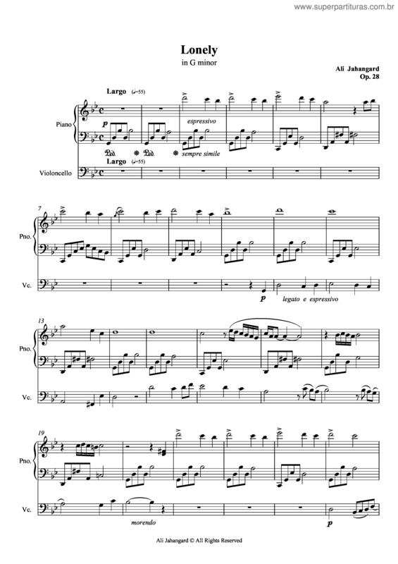 Partitura da música Lonely - Op.28