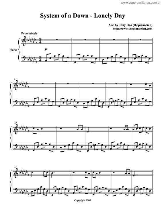 Partitura da música Lonely Day v.2